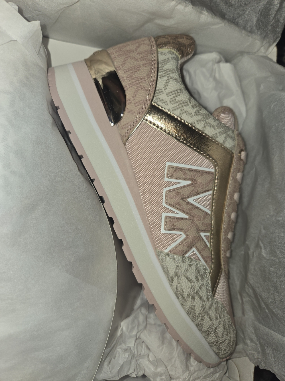 Michael Kors Blush Pink and Metallic Gold Logo Trainer